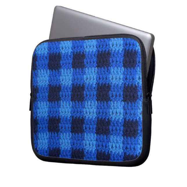 Blue Kariert Artisan Crochet Print Electronics Bag Laptopschutzhülle (Vorderseite Links)