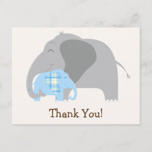 Blue Kariert Baby Elephant Baby Dusche Postkarte