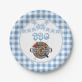 Blue Kariert Bunting Banner GRILLEN Party Pappteller
