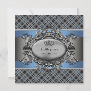 Blue Kariert Crown Litce Prince Boy Baby Dusche Einladung