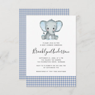 Blue Kariert Elephant Baby Dusche Einladung