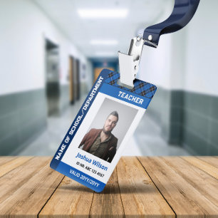 Blue Kariert Foto ID School Teacher Ausweis