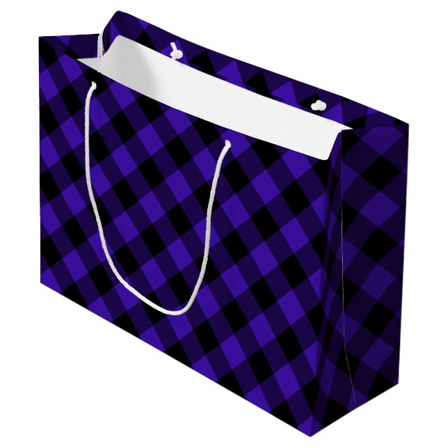 Blue Kariert Gift Bag Große Geschenktüte (Vorderseite Schrägansicht)