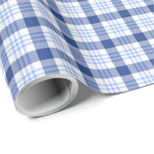 Blue Kariert Gift Wrap   Blaues weißes Tartan - Mu Geschenkpapier