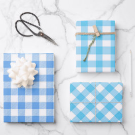 Blue Kariert Gingham Geschenkpapier Set