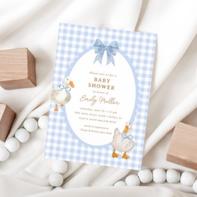 Blue Kariert Gose Duck Coquette Baby Dusche Einladung (Von Creator hochgeladen)