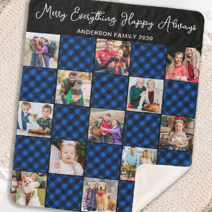 Blue Kariert Holiday Personalisiert 13 Foto Collag Sherpadecke