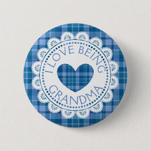 Blue Kariert I Liebe Oma Button