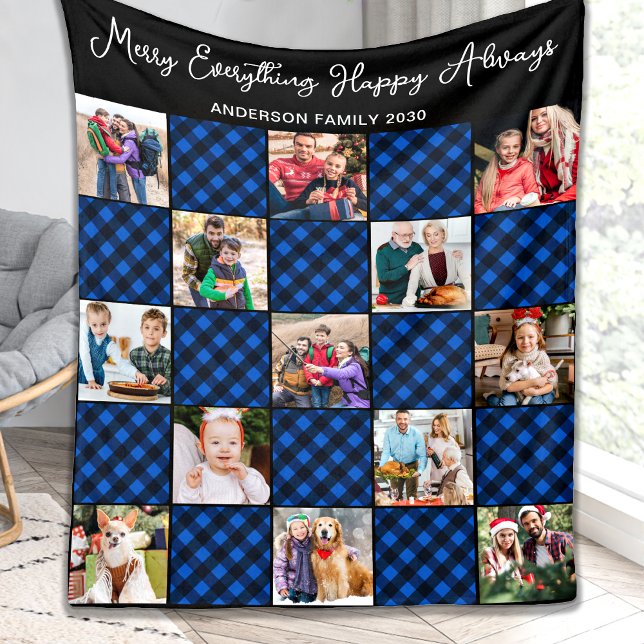 Blue Kariert Quilt Personalisiert 13 FotoCollage Fleecedecke (Von Creator hochgeladen)