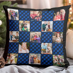 Blue Kariert Quilt Personalisiert 13 FotoCollage Kissen