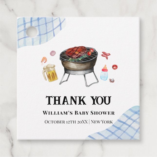 Blue Kariert Retro Country Baby Q Baby Dusche Geschenkanhänger (Vorderseite)