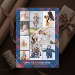 Blue Kariert Retro Frohe Weihnachts Collage Foto Feiertagskarte<br><div class="desc">9 Foto-Bereiche in verschiedenen Ausrichtungen mit Retro-inspiriert kariertem Hintergrund,  Retro-Stil "fröhliche Weihnachten" Gruß; Fügen Sie eine Nachricht auf den Rücken oder mehr Fotos,  wenn gewünscht.</div>