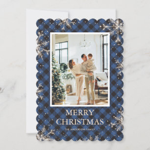 Blue Kariert Snowflake Foto Frohe Weihnachten