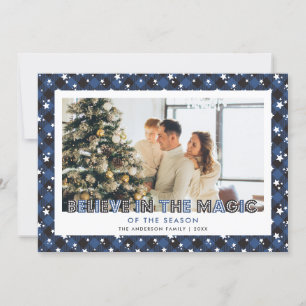 Blue Kariert Stars glauben Foto Weihnachtskarte Feiertagskarte