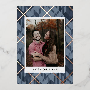 Blue Kariert Tartan Foto Weihnachten Real Folien Feiertagskarte