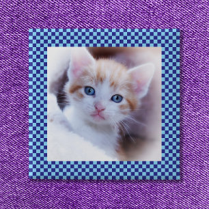 Blue Karo Family Pet Foto Border Button