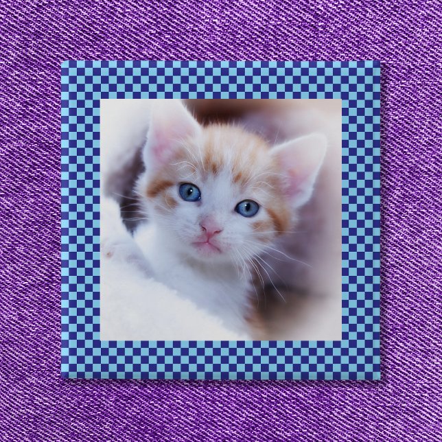 Blue Karo Family Pet Foto Border Button (Blue Check Family Pet Photo Border Button)