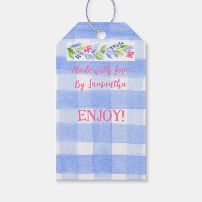 Blue Karo Gingham Blume MIT LIEBE Geschenkanhänger (Vorderseite)