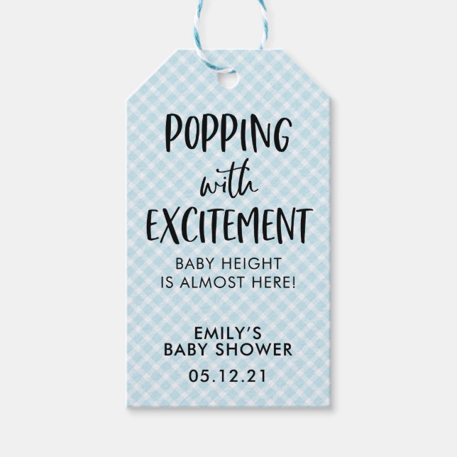 Blue Karo Popcorn Fevor Tags, Kinderdusche Geschenkanhänger (Vorderseite)