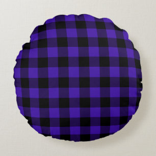 Blue Karo Round Pillow Modern Design Rundes Kissen