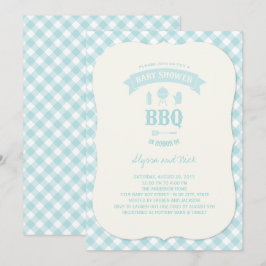 Blue Karos GRILLEN Boy Baby Dusche Summer Party Einladung