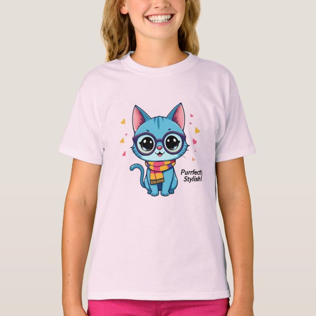 Blue Kawaii Kitten T-Shirt (Vorderseite)