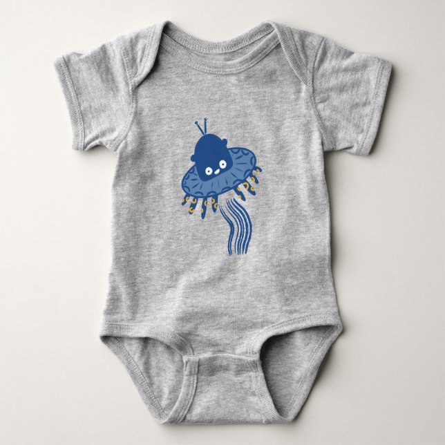 Blue Kawaii Octopus UFO Baby Strampler (Vorderseite)