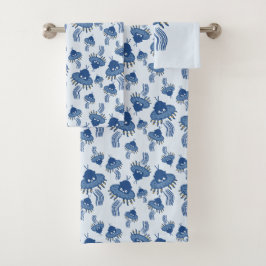 Blue Kawaii Octopus UFO Badhandtuch Set