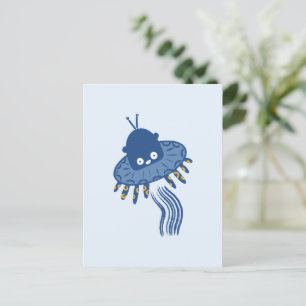 Blue Kawaii Octopus UFO Feiertagspostkarte
