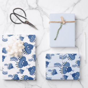 Blue Kawaii Octopus UFO Geschenkpapier Set