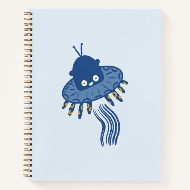 Blue Kawaii Octopus UFO Notizbuch (Vorderseite)