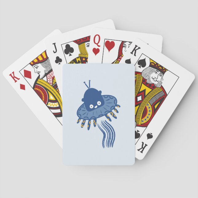 Blue Kawaii Octopus UFO Spielkarten (Rückseite)
