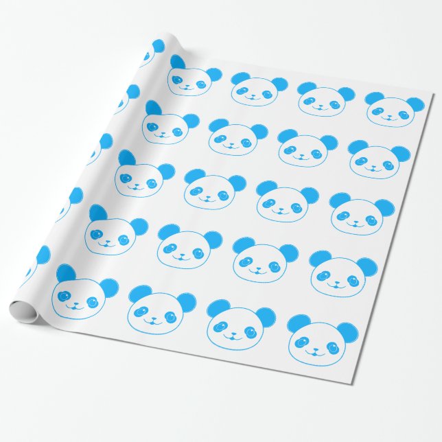 Blue Kawaii Panda Bear Geschenkpapier (Ungerollt)