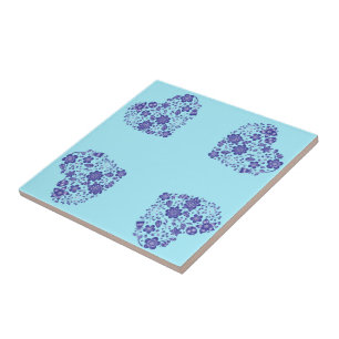 Blue Keramik Tile mit Herz-Blume Fliese
