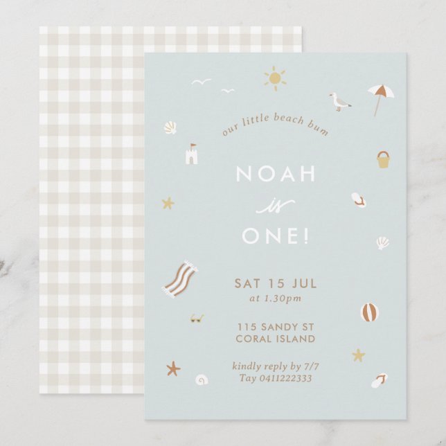 Blue Kids Beach Pool Party Thema Geburtstag Einladung (Vorne/Hinten)