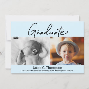 Blue Kindergarten Dann und Jetzt Grad Foto Ankündigung