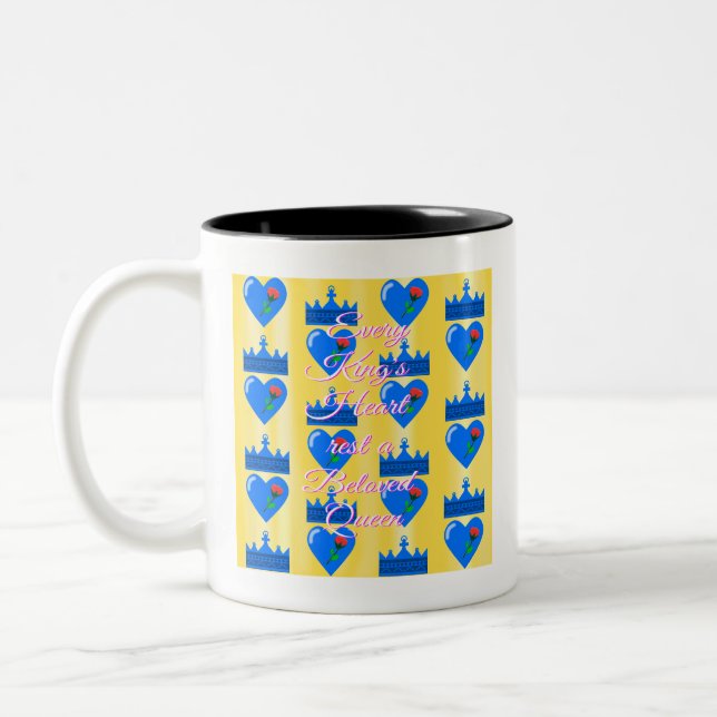 Blue King Heart and Crown with Red Blume Zweifarbige Tasse (Links)