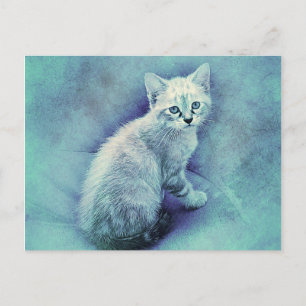 Blue Kitten   ABSTRAKT   Wasserfarbe Postkarte