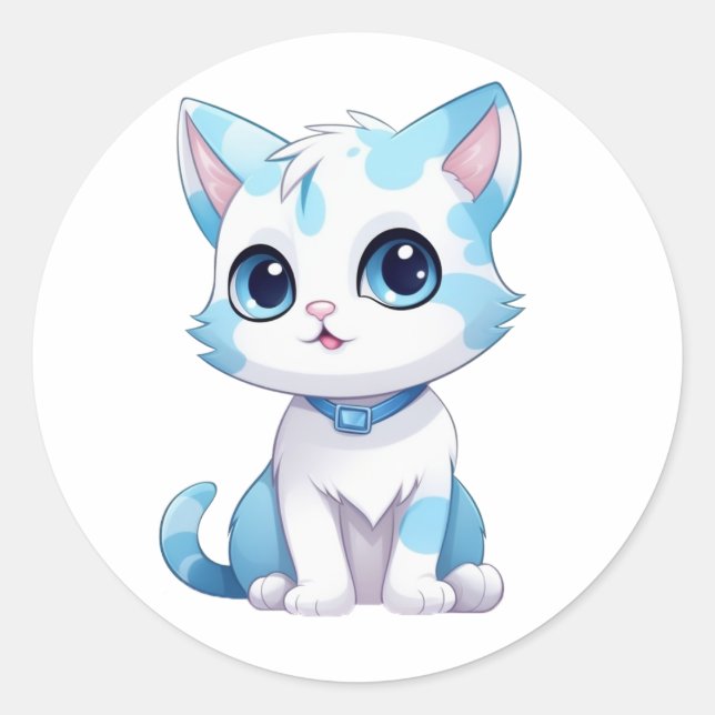 Blue Kitty Classic Round Sticker (Vorderseite)