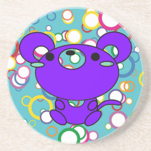 Blue Kitty on Colored Circles Sandstone Untersetze Sandstein Untersetzer