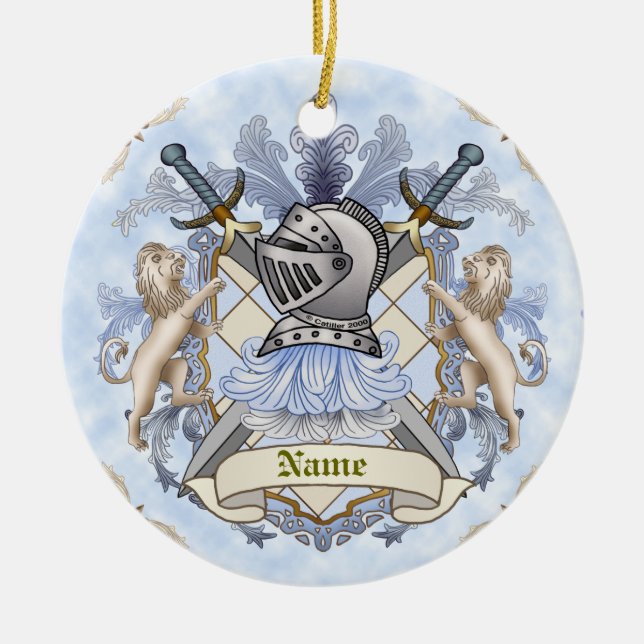 Blue Knight Familienwappen Nachname Keramik Ornament (Vorne)