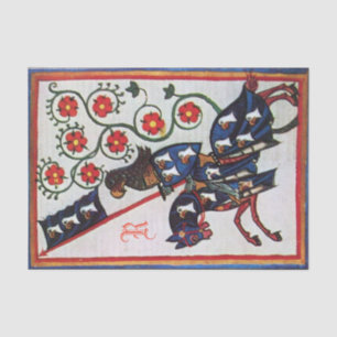 BLUE KNIGHT HORSEBACK MEDIEVALES MINIATURMONOGRAMM SEIDENPAPIER