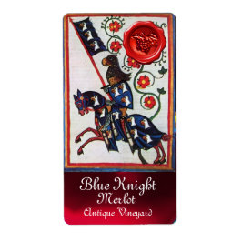 BLUE KNIGHT HORSEBACK WEINETIKETT ,RED WAX SIEGEL