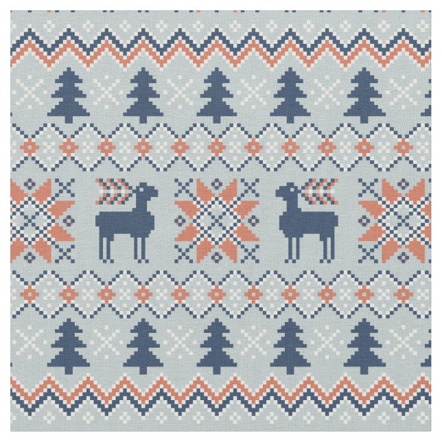 Blue Knited Weihnachts Sweater Rentier Muster Stoff (Nahaufnahme)