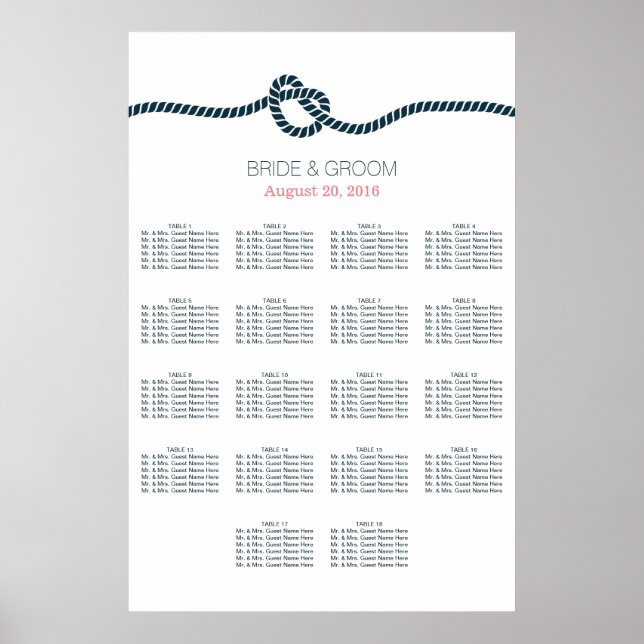 Blue Knot 18 Tables Hochzeitsdiagramm Poster (Vorne)