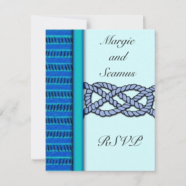 Blue Knotted Nautical Wedding RSVP Karte (Vorderseite)