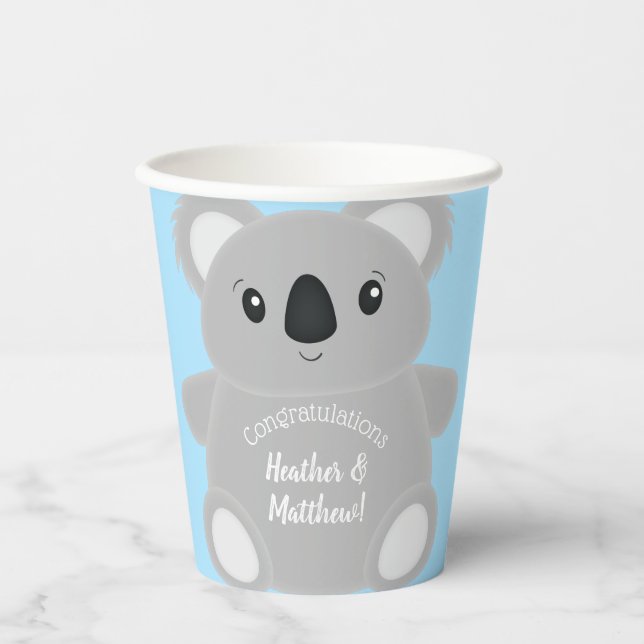 Blue Koala Bear Baby Dusche Pappbecher (Vorderseite)