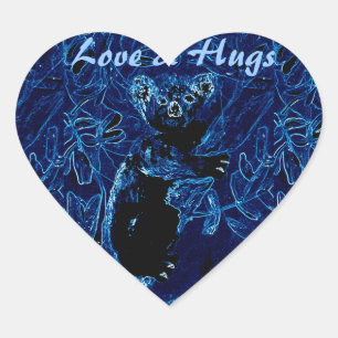 Blue Koala Tree Liebe und Hugs Herz-Aufkleber