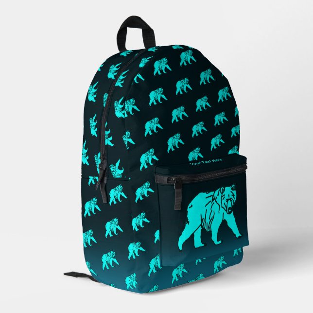 Blue Kodiak Bear Bedruckter Rucksack (Rückseitige Ecke links)