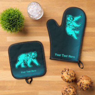 Blue Kodiak Bear Ofenhandschuh & Topflappen-Set
